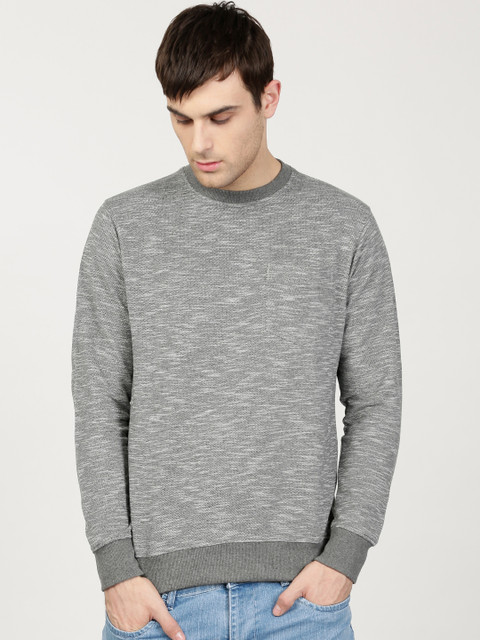 

ether Men Grey Melange Solid Sweatshirt