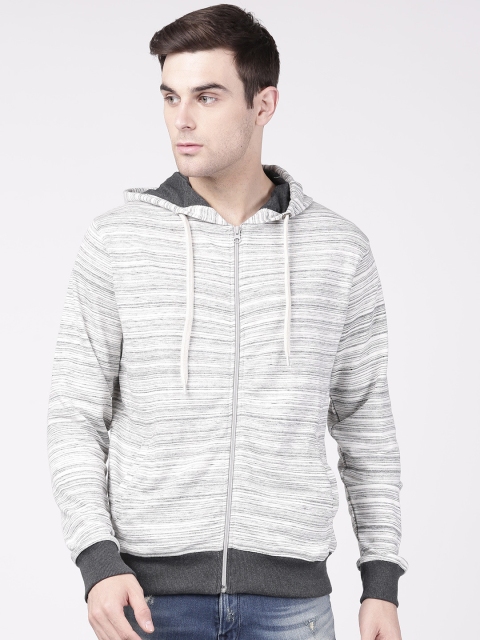 

ether Men White & Grey Striped Hooded Sweatshirt