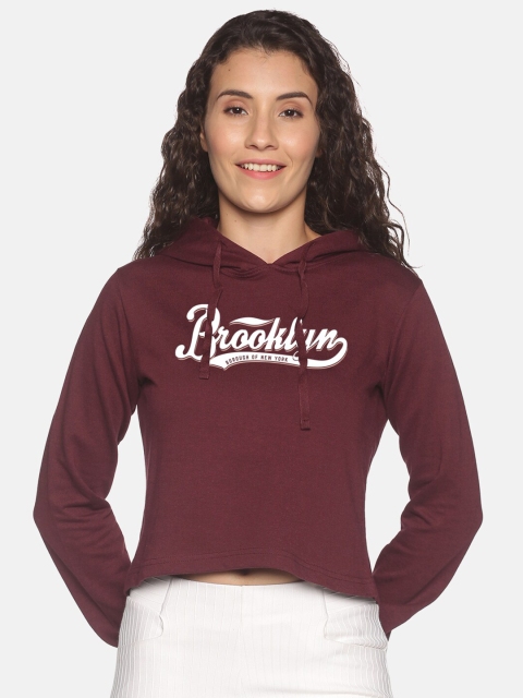 

HERE&NOW Women Maroon Cotton Printed Typography Sweatshirt