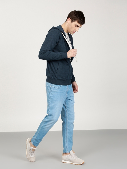 

ether Men Blue Solid Hooded Sweatshirt