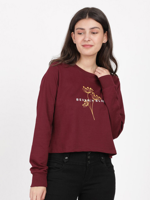 

HERE&NOW Women Maroon Cotton Printed Sweatshirt