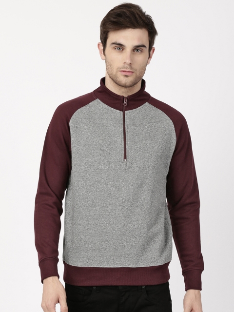 

ether Men Grey Melange & Burgundy Solid Sweatshirt