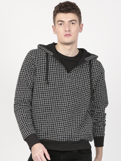 

ether Men Black & White Checked Hooded Sweatshirt