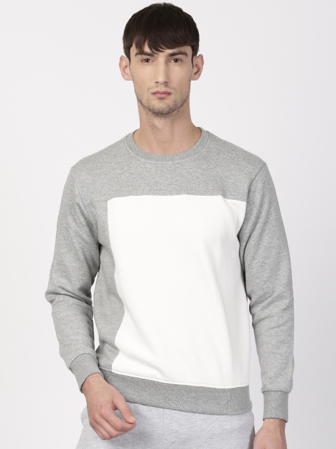 

ether Men Grey Melange & White Colourblocked Sweatshirt