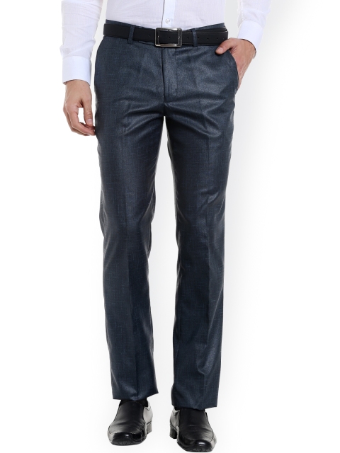 

Solemio Men Blue Slim Fit Self Design Formal Trousers
