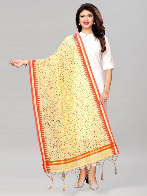 

KALINI Women Printed Cotton Silk Dupatta, Beige