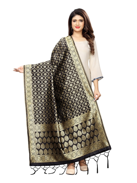 

KALINI Black & Gold-Toned Ethnic Motifs Woven Design Dupatta