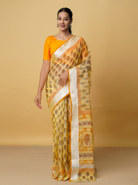 

Unnati Silks Yellow & Gold-Toned Ethnic Motifs Pure Cotton Kota Saree