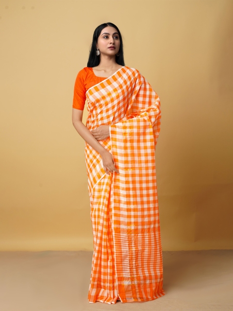 

Unnati Silks Orange & White Woven Design Pure Cotton Mangalagiri Saree