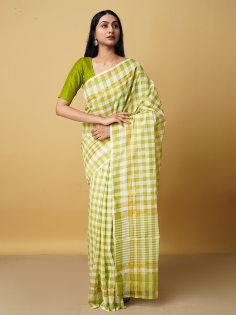 

Unnati Silks Green & Gold-Toned Woven Design Zari Pure Cotton Mangalagiri Saree