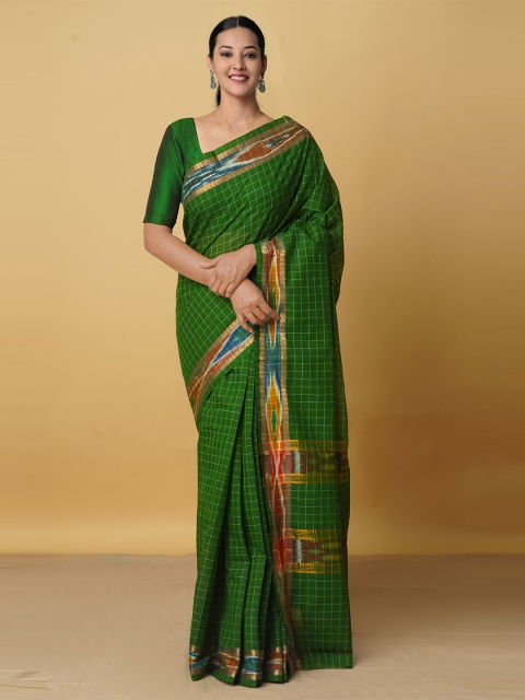 

Unnati Silks Green & Gold-Toned Woven Design Zari Pure Cotton Mangalagiri Saree
