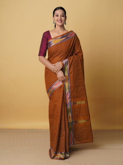 

Unnati Silks Brown & Gold-Toned Woven Design Zari Pure Cotton Mangalagiri Saree
