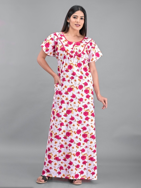 

Apratim White Printed Maxi Pure Cotton Nightdress