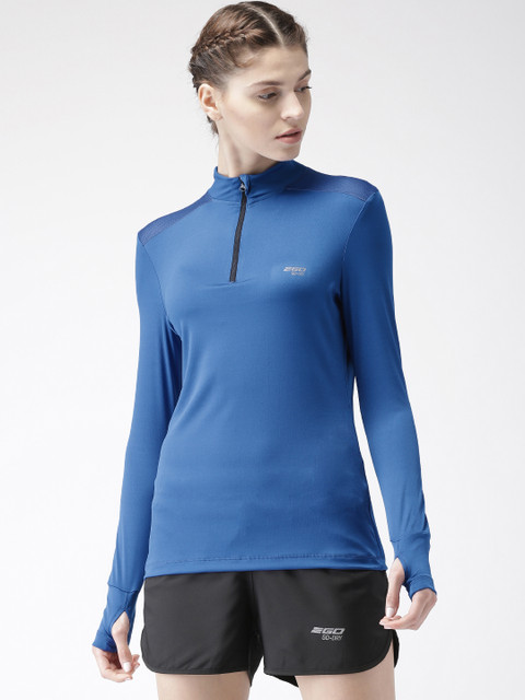 

2GO Women Blue Solid High Neck T-shirt