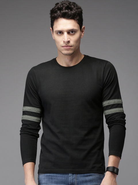 

HERENOW Men Black Solid Round Neck Pure Cotton T-shirt, Na