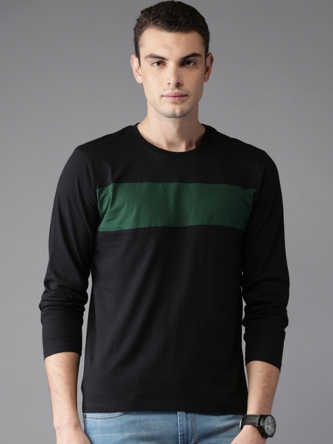 

HERE&NOW Men Black Solid Round Neck T-shirt, Na