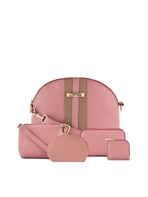 

LaFille Pack of 5 PU Structured Handheld Bags, Pink