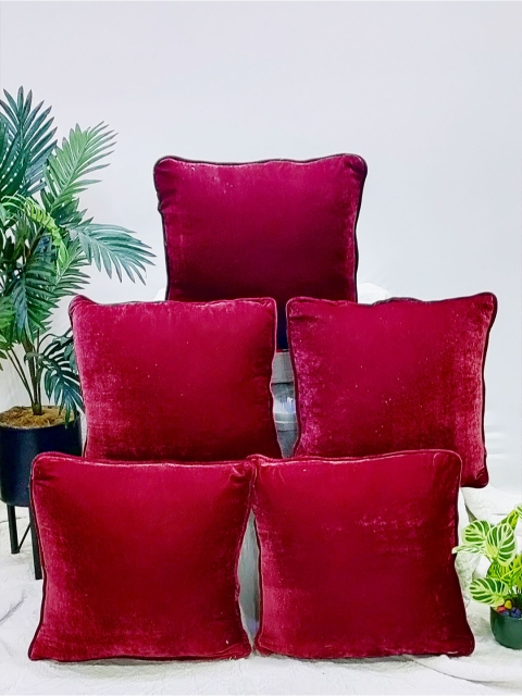 

STITCHNEST Set of 5 Square Cushion Covers, Red