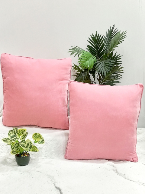

STITCHNEST Pink Set of 2 Square Cushion Covers