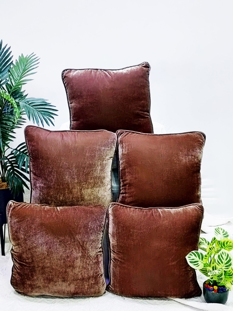

STITCHNEST Set of 5 Square Cushion Covers, Coffee brown