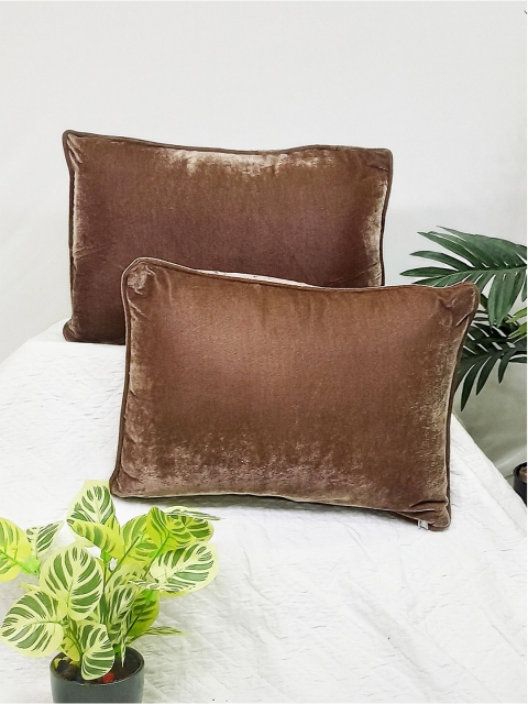

STITCHNEST Set of 2 Rectangle Cushion Covers, Coffee brown