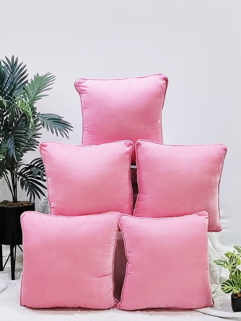 

STITCHNEST Set of 5 Square Cushion Covers, Pink