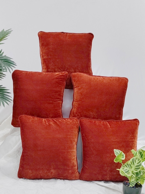 

STITCHNEST Set of 5 Square Cushion Covers, Rust
