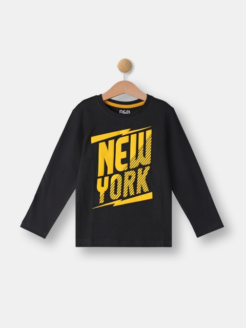 

R&B Boys Black & Yellow Typography Printed Cotton T-shirt