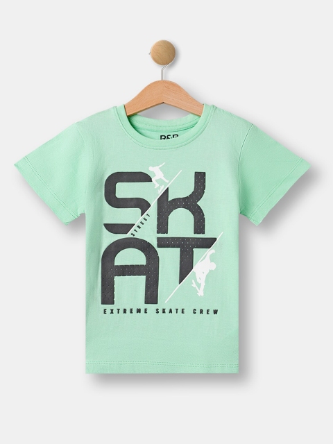 R&B Boys Sea Green Typography Printed T-shirt