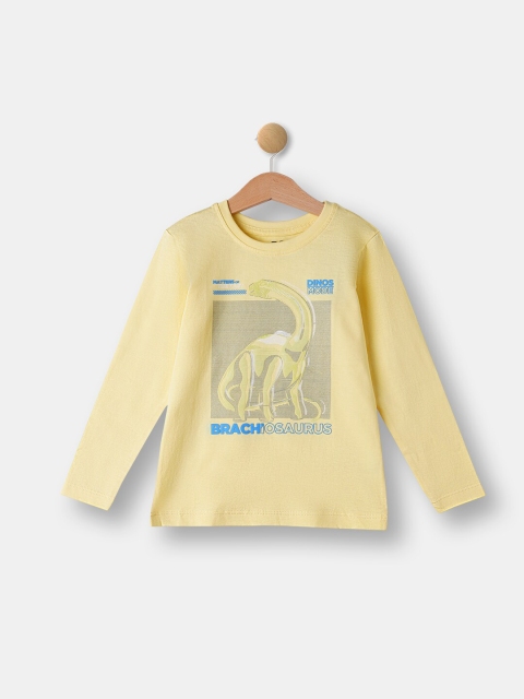

R&B Boys Yellow Printed Cotton T-shirt
