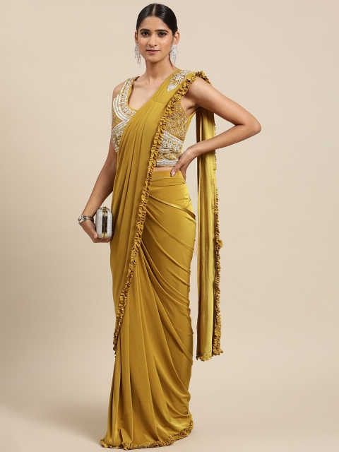

Mitera Mustard Yellow Solid Ready to Wear Saree