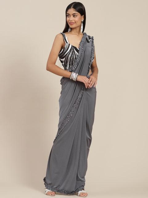 

Mitera Grey Ready to Wear Leheriya Saree