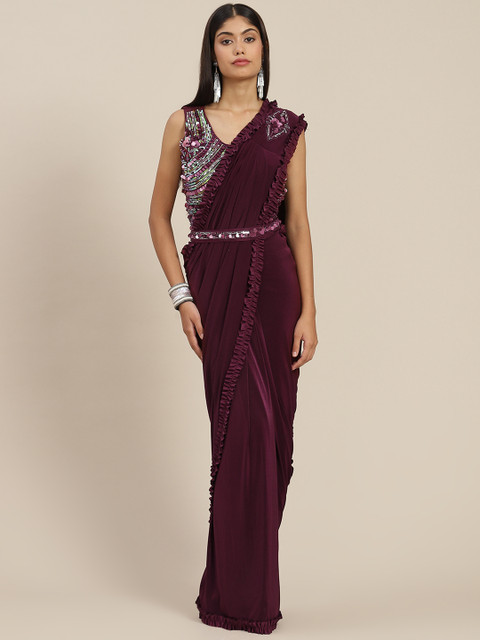 

Mitera Burgundy Ready to Wear Leheriya Saree
