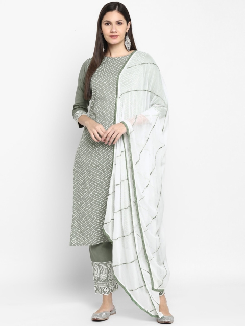

VAABA Women Ethnic Motifs Printed Kurta with Trouser & With Dupatta, Sea green