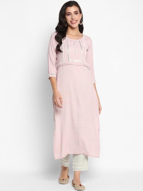 

VAABA Women Ethnic Motifs Printed Empire Sequinned Kurta with Trousers, Pink