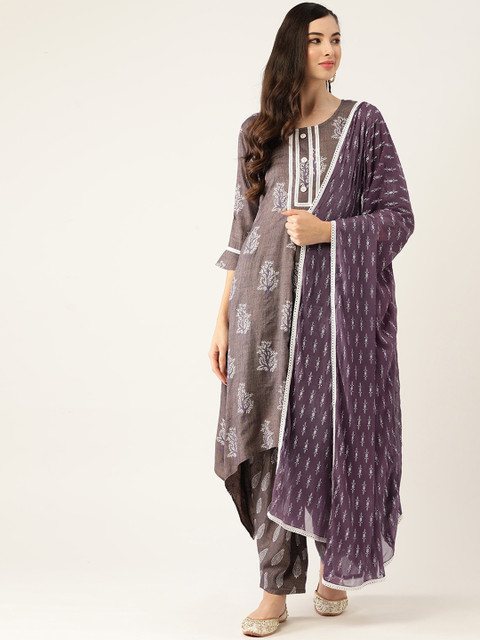 

VAABA Women Ethnic Motifs Printed Kurta with Dhoti Pants & With Dupatta, Mauve