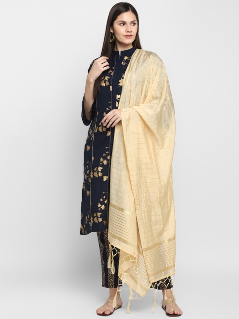 

VAABA Women Floral Printed Panelled Kurta with Trousers & With Dupatta, Navy blue