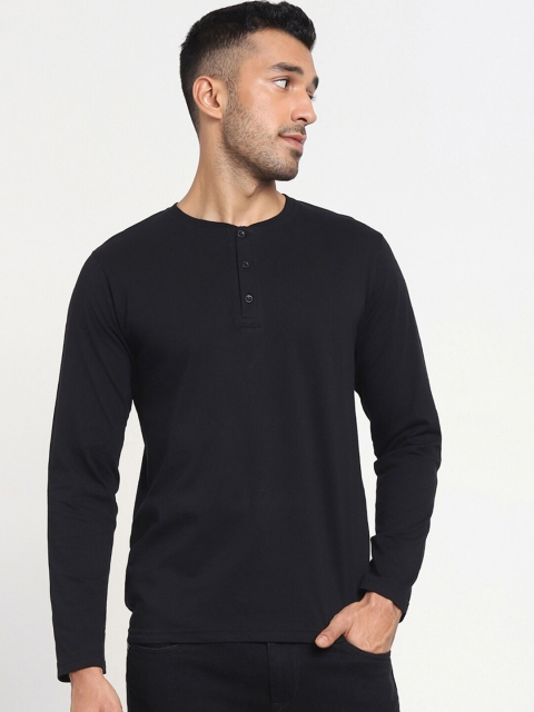

Bewakoof Plus Men Plus Size Black Henley Neck Full Sleeve T-shirt
