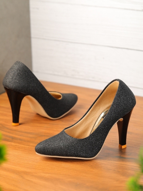 

ESTATOS Black Textured PU Party Pump Heels