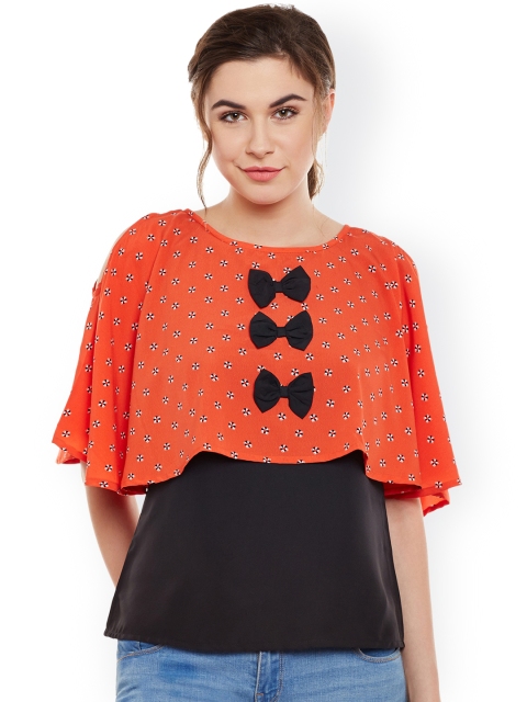 

Ruhaans Women Orange & Black Printed Layered Top