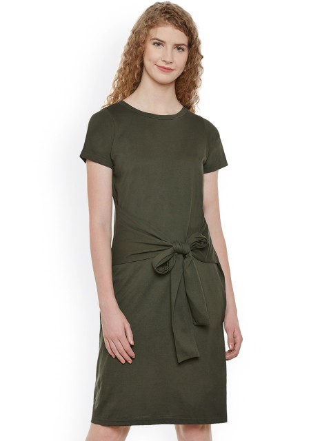 

Miss Chase Women Olive Green Solid Sheath Dress