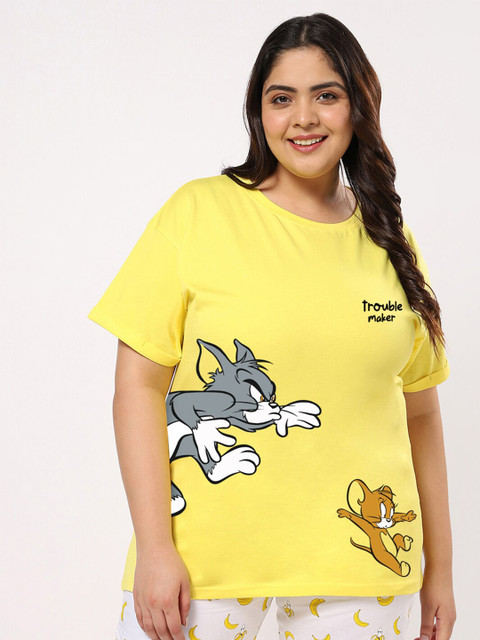

Bewakoof Women Plus Size Yellow Printed T-shirt