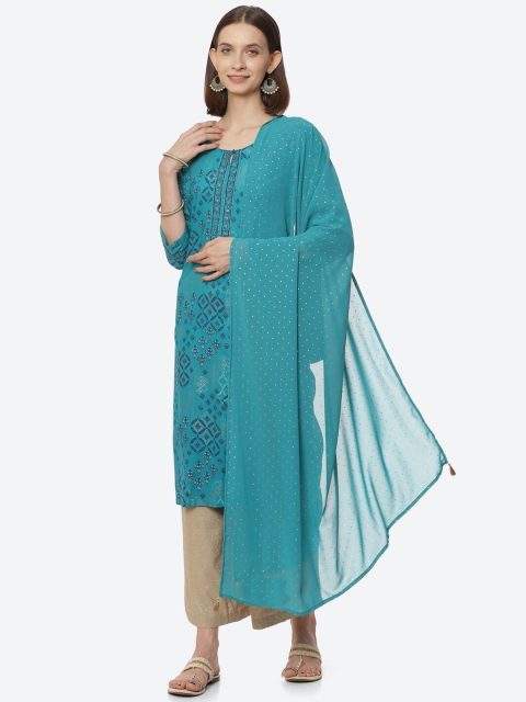 

Rangriti Women Printed Dupatta, Turquoise blue