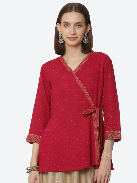 

Rangriti Fuchsia Geometric Printed Wrap Top