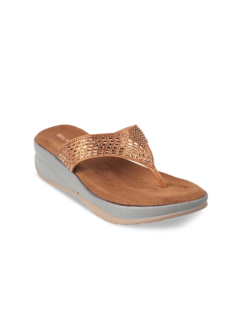 

WALKWAY by Metro Women Gold-Toned Embellished T-Strap Flats