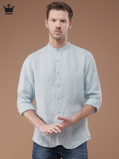 

Louis Philippe Men Blue Regular Fit Self Design Linen Casual Shirt
