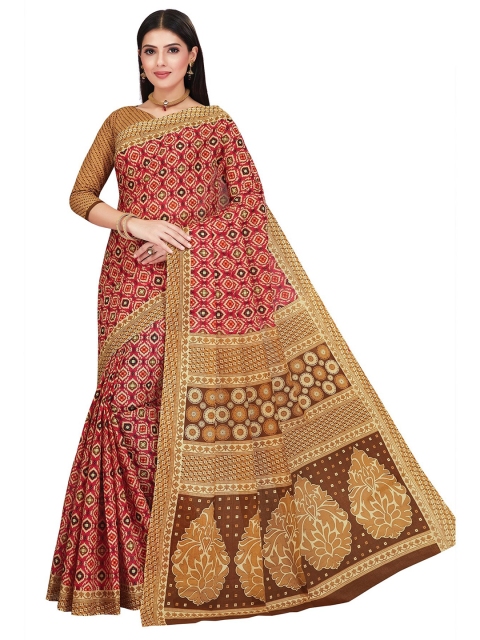 

SALWAR STUDIO Brown & Pink Ethnic Motifs Pure Cotton Printed Saree