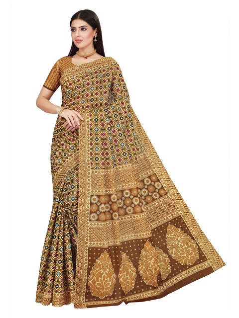 

SALWAR STUDIO Brown & Blue Ethnic Motifs Pure Cotton Printed Saree