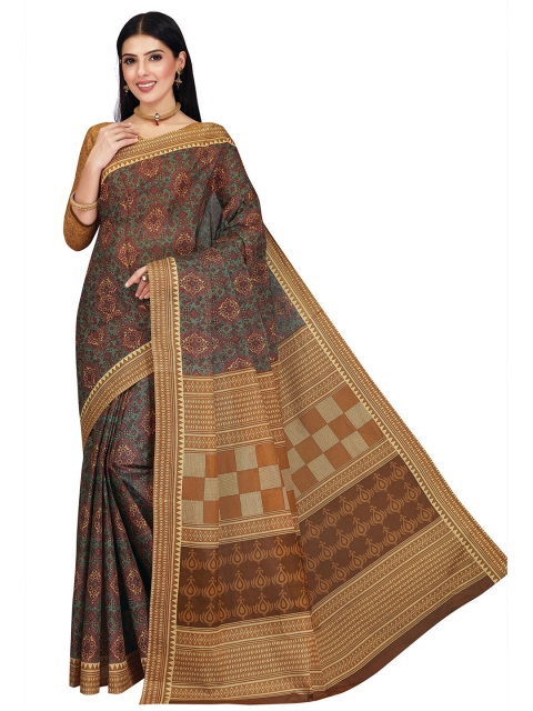

SALWAR STUDIO Brown & Green Ethnic Motifs Pure Cotton Printed Saree