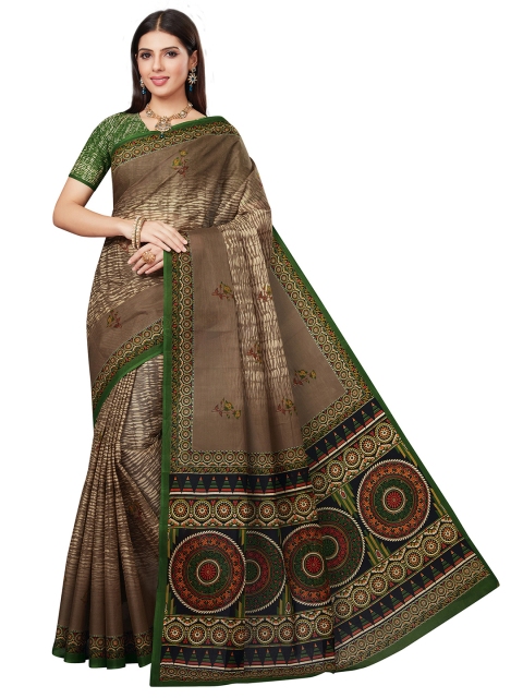 

SALWAR STUDIO Grey & Red Ethnic Motifs Pure Cotton Block Print Saree